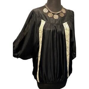 Cache Silk Silk Peek-a-Boo White Ivory Lace Elastic Bottom Top New Tunic NWT $98